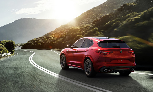 Red alfa suv mountain road free wallpaper for desktop - medium preview image