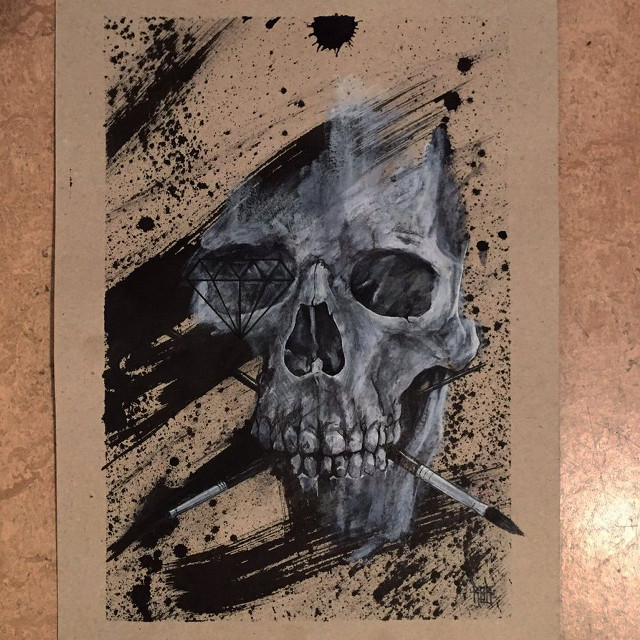 Skull cigarette drawing artistic illustration free wallpaper for tablet - medium preview image