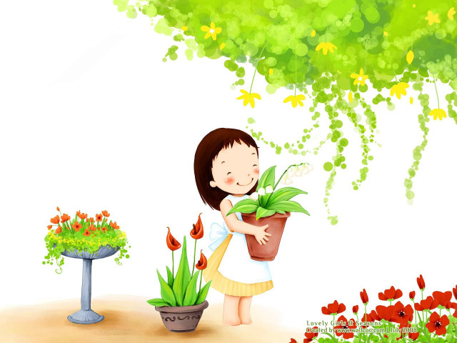 Girl holding potted plant garden free wallpaper for desktop - medium preview image