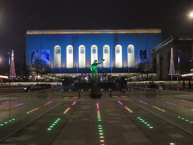 Building statue night lights person free wallpaper for desktop - medium preview image