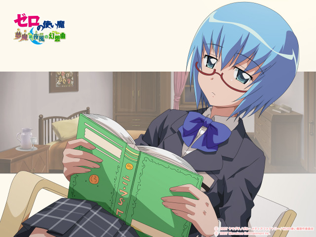 Blue haired girl reading school free wallpaper for desktop - medium preview image
