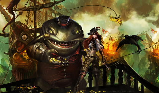 Pirate woman monster ship fantasy free wallpaper for desktop - medium preview image