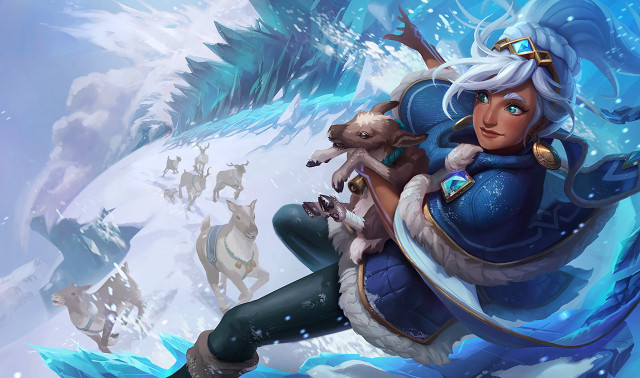 Woman blue outfit holding dog free wallpaper for desktop - medium preview image