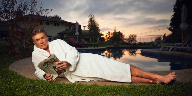 Man laying book pool house free wallpaper for desktop - medium preview image