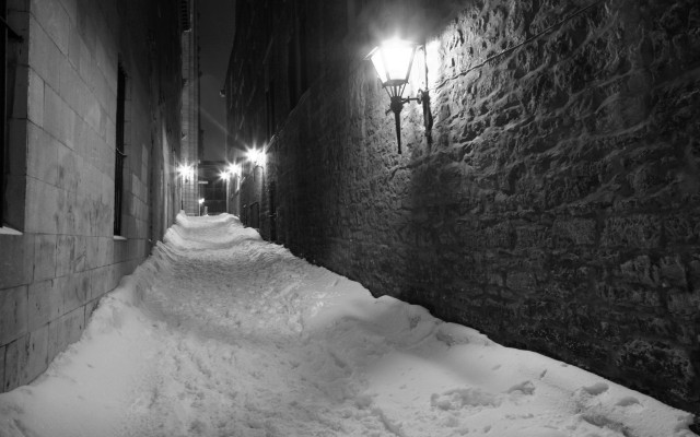 Narrow alley snow streetlights stone free wallpaper for desktop - medium preview image