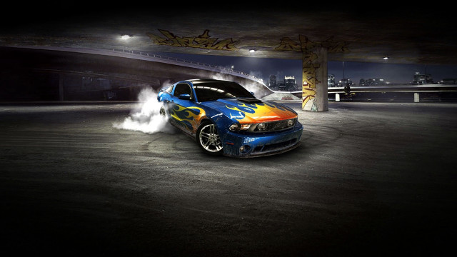 Blue car yellow blue hood free wallpaper for desktop - medium preview image