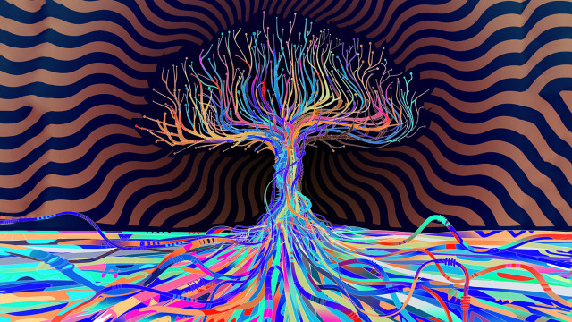 Psychedelic tree background wave pattern free wallpaper for desktop - medium preview image