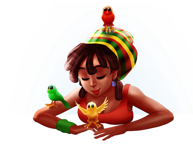 Woman bird holding arm shoulder free wallpaper for desktop - medium preview image