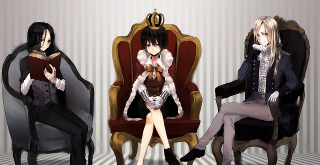 Anime characters sitting chairs reading free wallpaper for desktop - medium preview image