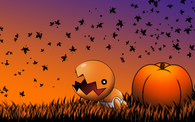Cartoon pumpkin grass stars foreground free wallpaper for desktop - medium preview image