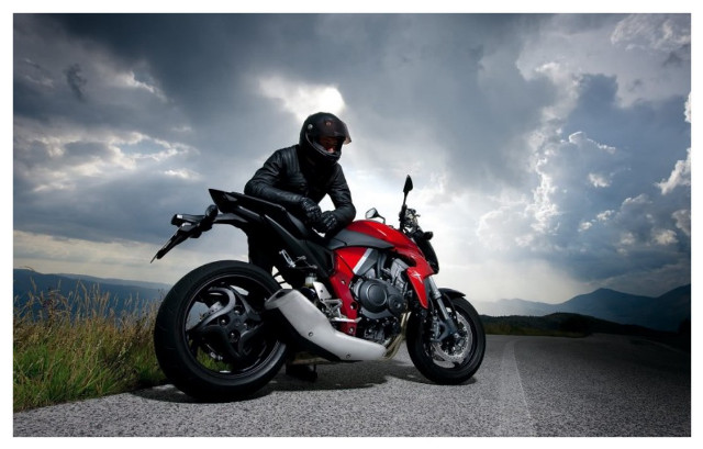 Man black jacket red motorcycle free wallpaper for desktop - medium preview image