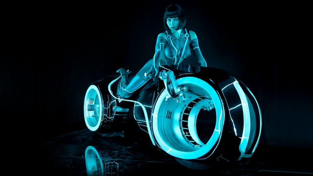 Woman motorcycle neon light black free wallpaper for desktop - medium preview image