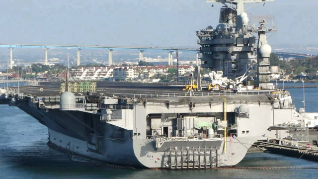 Large ship docked water bridge free wallpaper for desktop - medium preview image