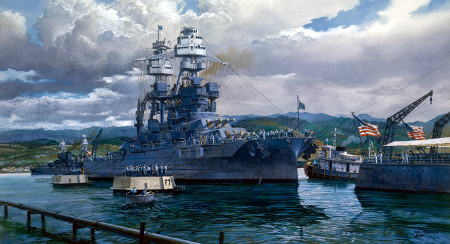 Battleship ship cloudy sky dock free wallpaper for desktop - medium preview image