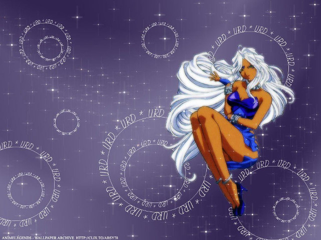 White haired woman blue dress free wallpaper for desktop - medium preview image