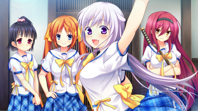 Girls school uniforms posing arms free wallpaper for desktop - medium preview image