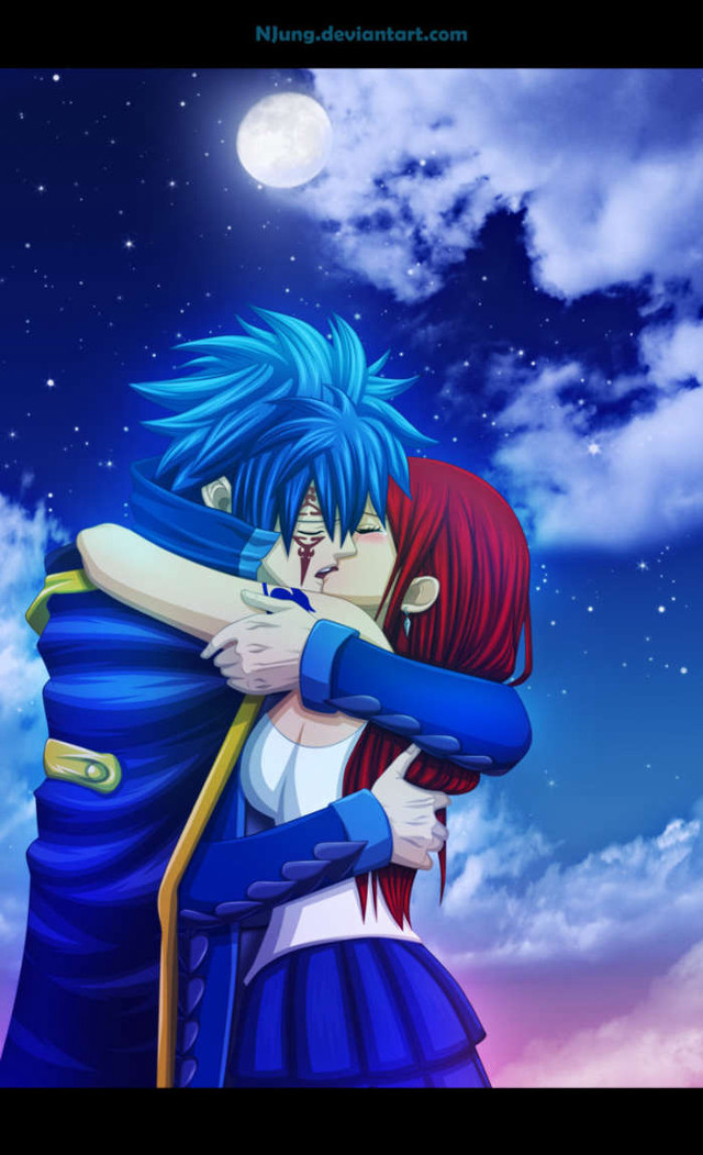Anime couple hugging full moon free wallpaper for mobile - medium preview image