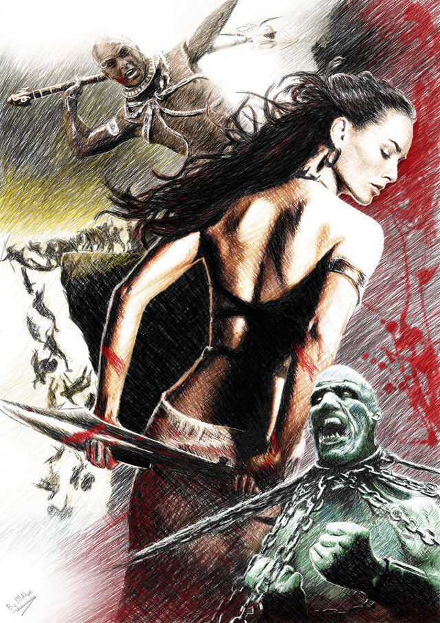 Woman sword statue man knife free wallpaper for mobile - medium preview image