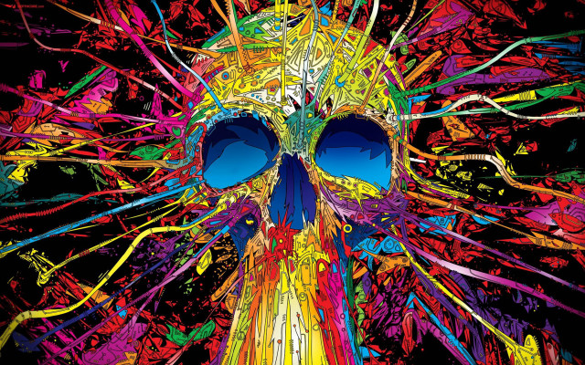 Colorful skull blue eyes multicolored free wallpaper for desktop - medium preview image