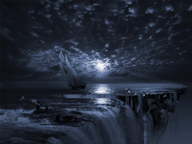 Boat sailing ocean night full free wallpaper for desktop - medium preview image