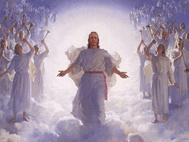 Jesus walking clouds arms outstretched free wallpaper for desktop - medium preview image