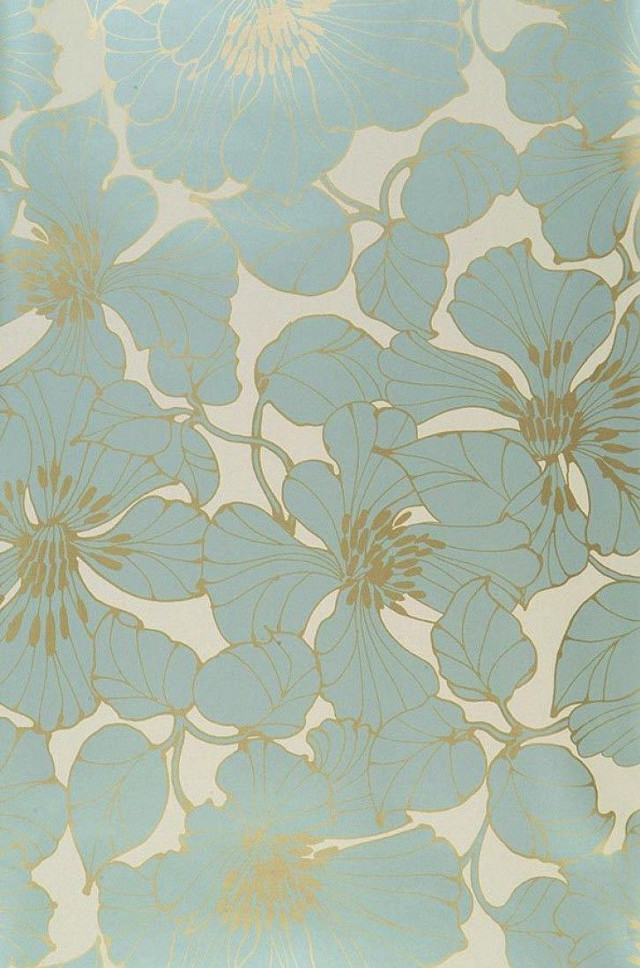 Blue gold flower pattern white free wallpaper for mobile - medium preview image