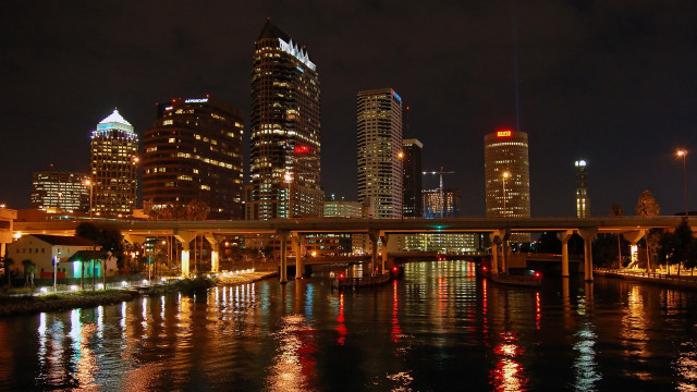 City skyline night bridge water #9 free wallpaper for desktop - medium preview image