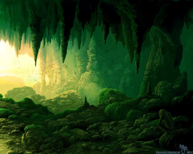 Cave light moss growing rocks free wallpaper for desktop - medium preview image