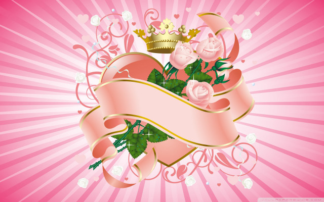 Pink background crown roses ribbon free wallpaper for desktop - medium preview image