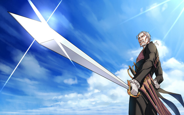 Man holding giant sword bright free wallpaper for desktop - medium preview image