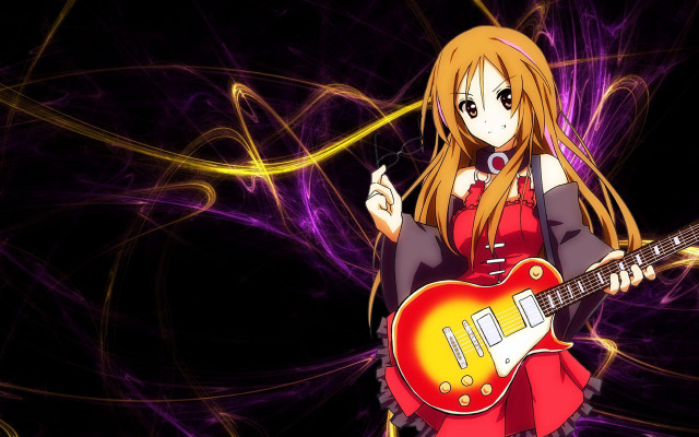 Girl guitar purple background swirls free wallpaper for desktop - medium preview image