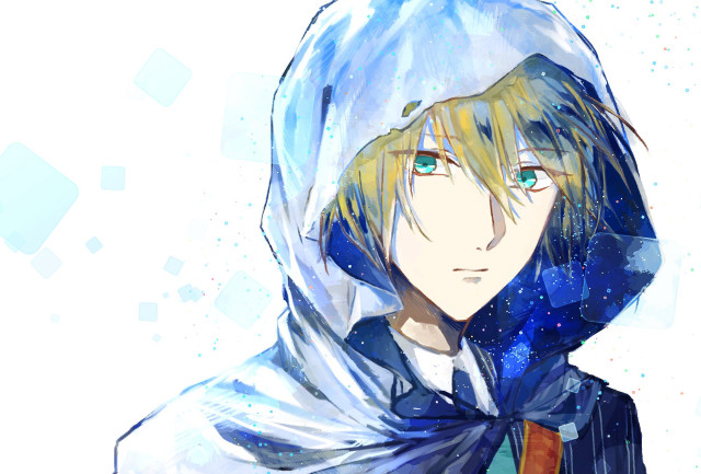 Blonde hooded male portrait anime free wallpaper for desktop - medium preview image
