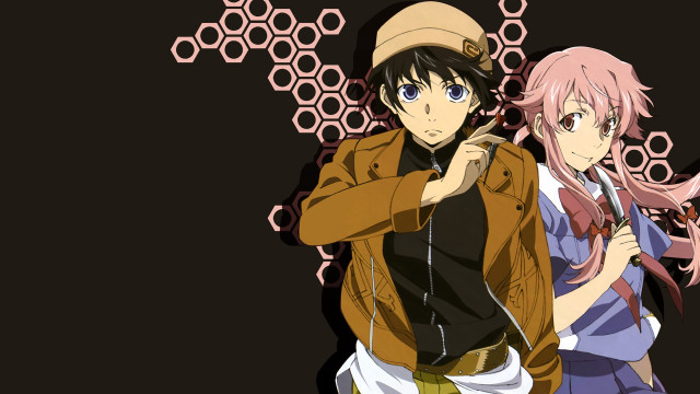 Anime characters black background honeycombs free wallpaper for desktop - medium preview image