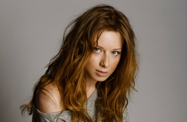 Woman long hair posing gray #2 free wallpaper for desktop - medium preview image