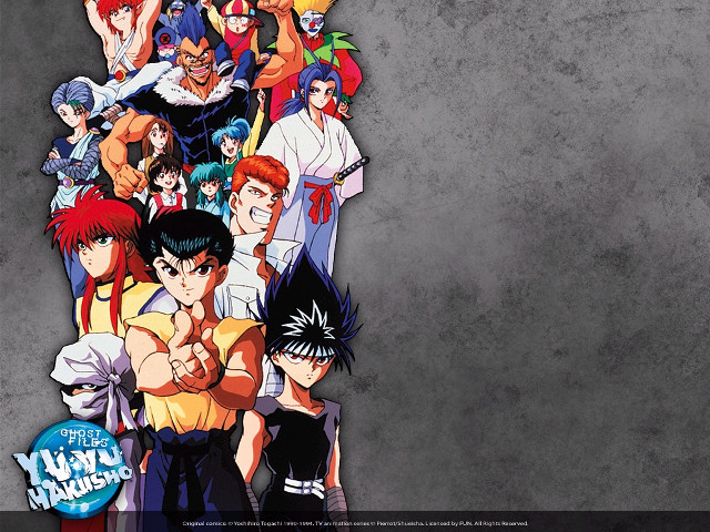 Anime group characters gray background free wallpaper for desktop - medium preview image