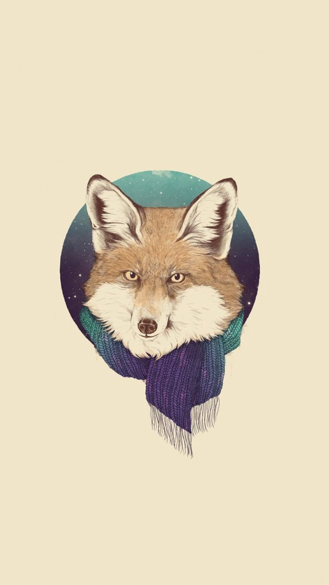 Fox scarf circular frame blue free wallpaper for mobile - medium preview image