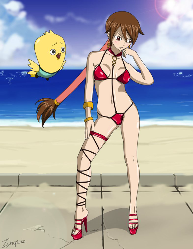 Cartoon bikini beach bird woman free wallpaper for mobile - medium preview image