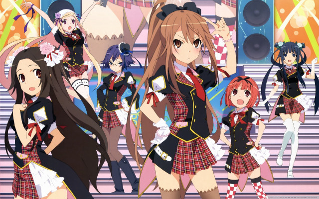 Anime girls stage crowd performance free wallpaper for desktop - medium preview image