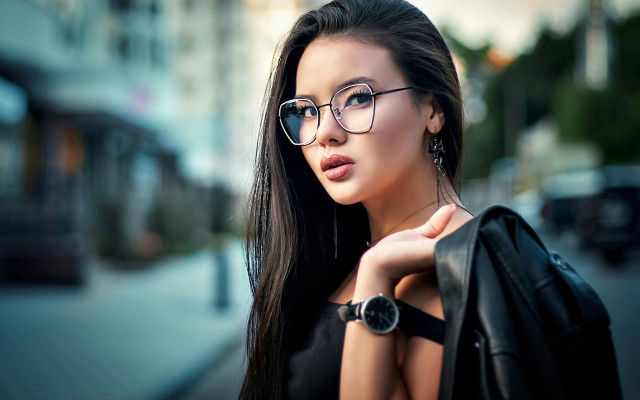 Woman glasses black top street free wallpaper for desktop - medium preview image
