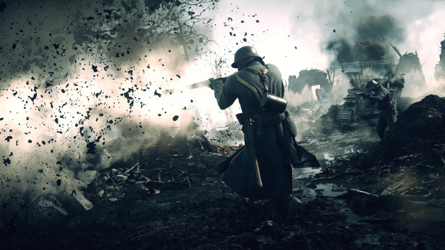 Man trenchcoat hat debris cinematic free wallpaper for desktop - medium preview image
