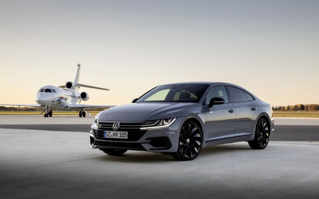 Grey car jet airplane runway free wallpaper for desktop - medium preview image