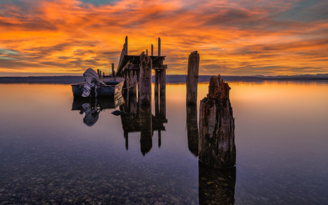 Dawn boat dock sunset art free wallpaper for desktop - medium preview image