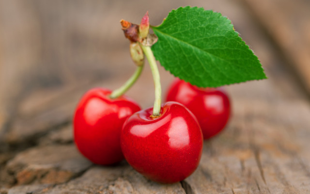 Three cherries green leaf wood free wallpaper for desktop - medium preview image