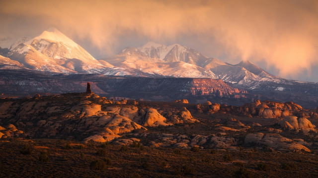 Mountain tower cloudy sky autumn free wallpaper for desktop - medium preview image