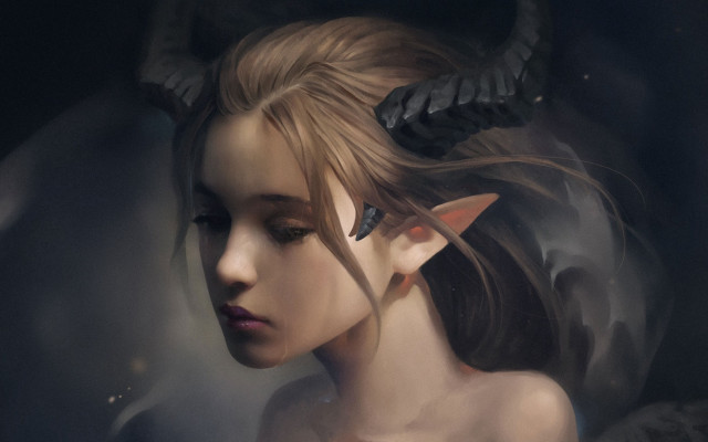 Horned elf woman detailed painting free wallpaper for desktop - medium preview image