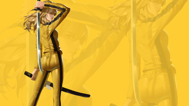 Yellow suit woman sword explosion free wallpaper for desktop - medium preview image
