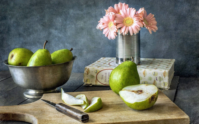 Pears flower vase table knife free wallpaper for desktop - medium preview image