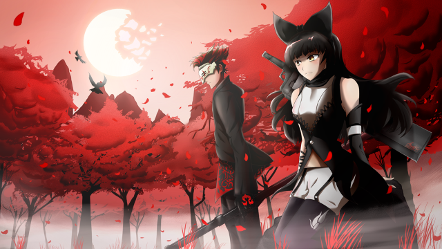 Anime couple forest full moon free wallpaper for desktop - medium preview image
