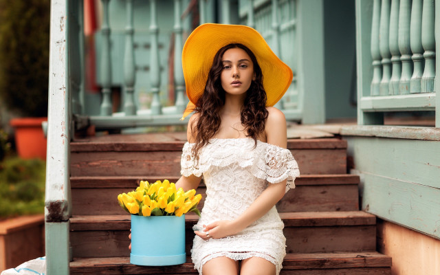 Yellow hat flowers basket fashion free wallpaper for desktop - medium preview image