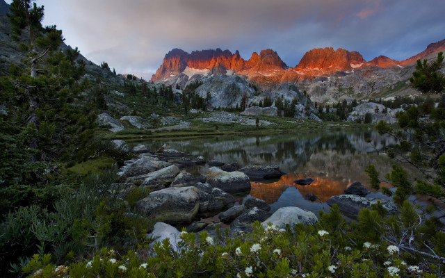 Mountain lake forest sunset waterfall #2 free wallpaper for desktop - medium preview image